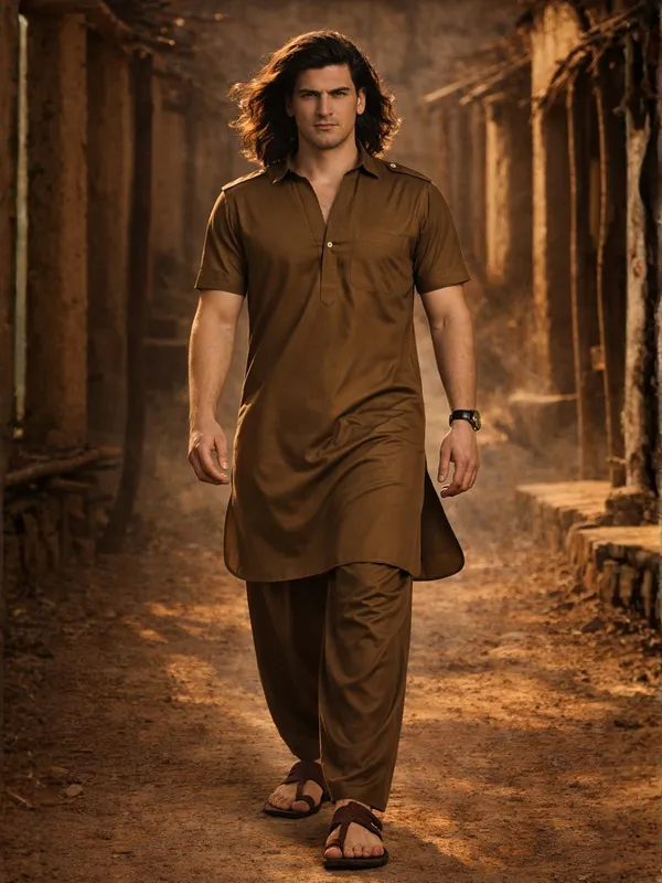 Dhurandhar_Style_Solid_Pathani_Kurta_Paired_with_Salwar