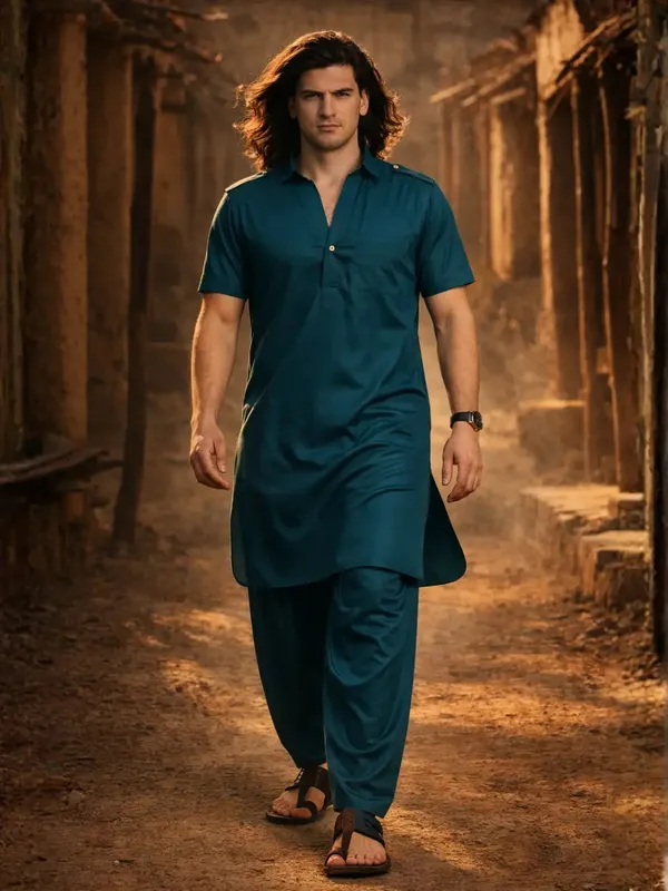 Dhurandhar_Style_Solid_Pathani_Kurta_Paired_with_Salwar