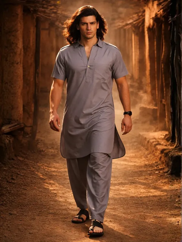 Dhurandhar_Style_Solid_Pathani_Kurta_Paired_with_Salwar