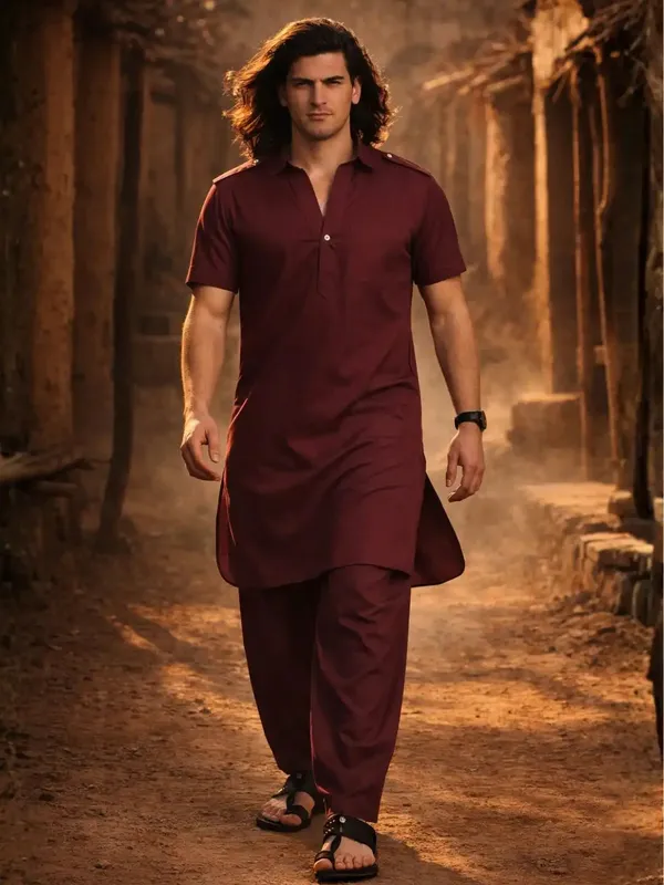 Dhurandhar_Style_Solid_Pathani_Kurta_Paired_with_Salwar
