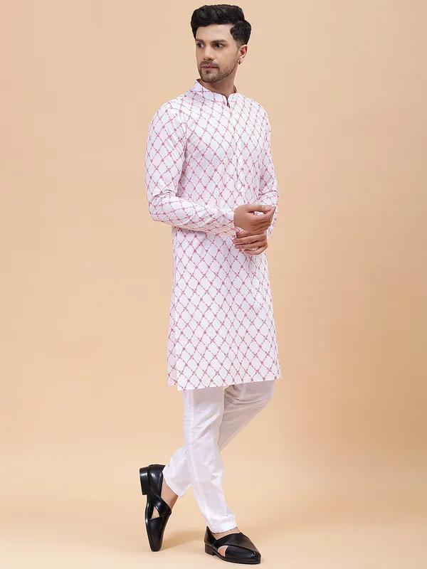 Men_White_&_Orange_Pure_Cotton_Embroidered_Staright_Kurta_With_Pajama
