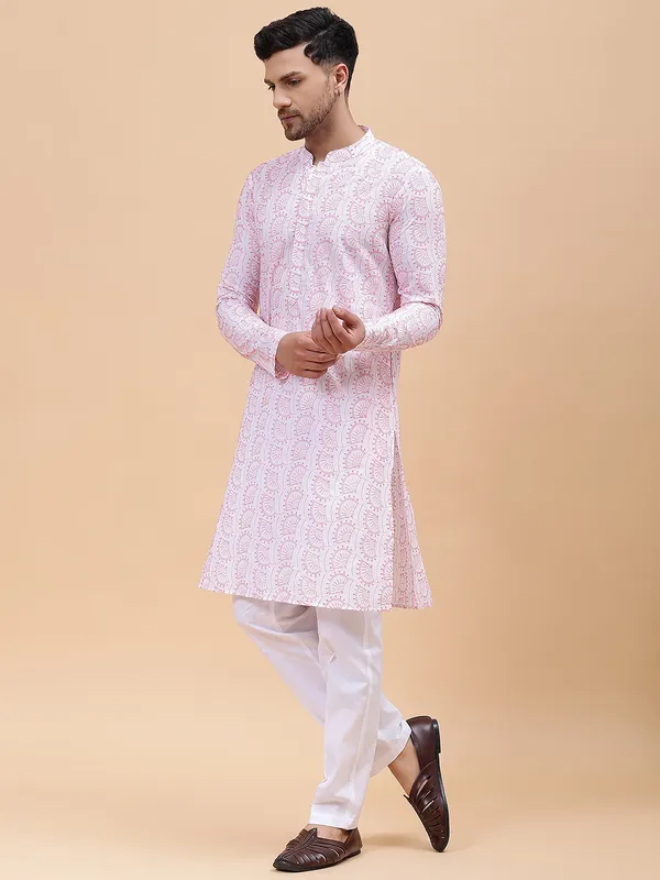 Men_White_&_Orange_Pure_Cotton_Embroidered_Staright_Kurta_With_Pajama
