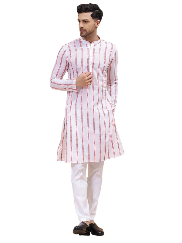 Men_White_&_Pink_Pure_Cotton_Embroidered_Staright_Kurta_With_Pajama