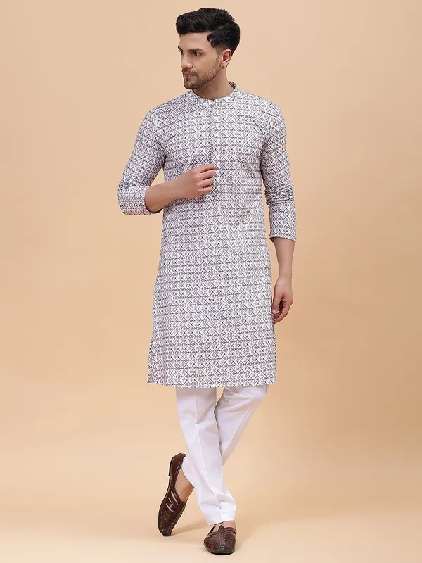 Men_Off_White_&_Brown_Pure_Cotton_Embroidered_Staright_Kurta_With_Pajama