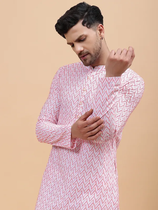 Men_White_&_Pink_Pure_Cotton_Embroidered_Staright_Kurta_With_Pajama