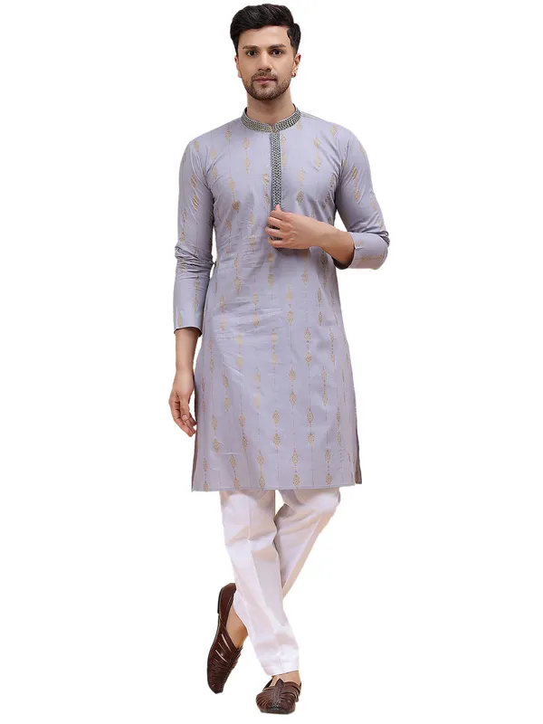 Men_Grey_&_Gold_Pure_Cotton_Embroidered_Staright_Kurta_With_Pajama