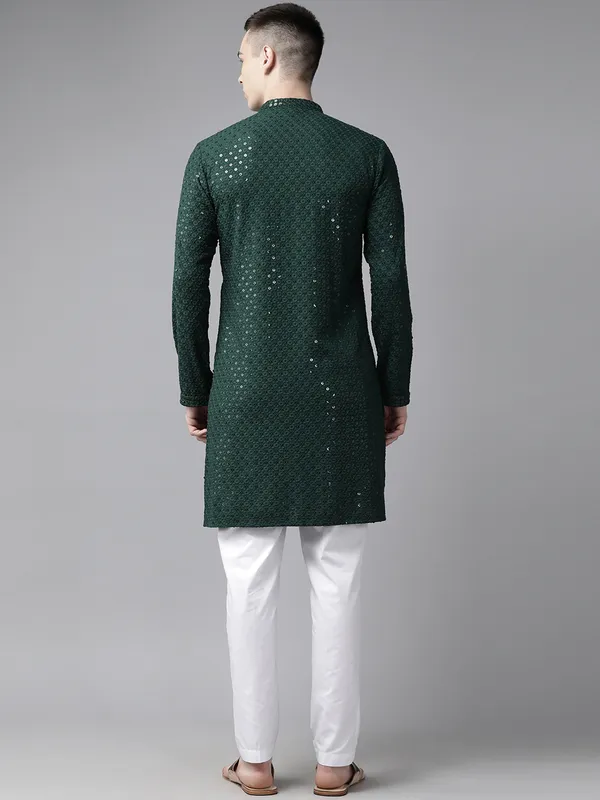 Men_Green_Floral_Embroidered_Sequined_Rayon_Kurta_With_Pyjama