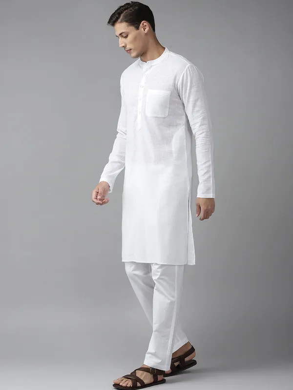 Men_White_Pure_Cotton_Slub_Straight_Kurta_with_Pyjama