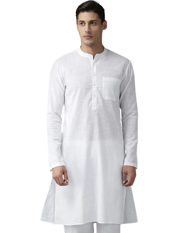 Men_Cream_Cotton_Straight_Kurta_With_Slub_Effect