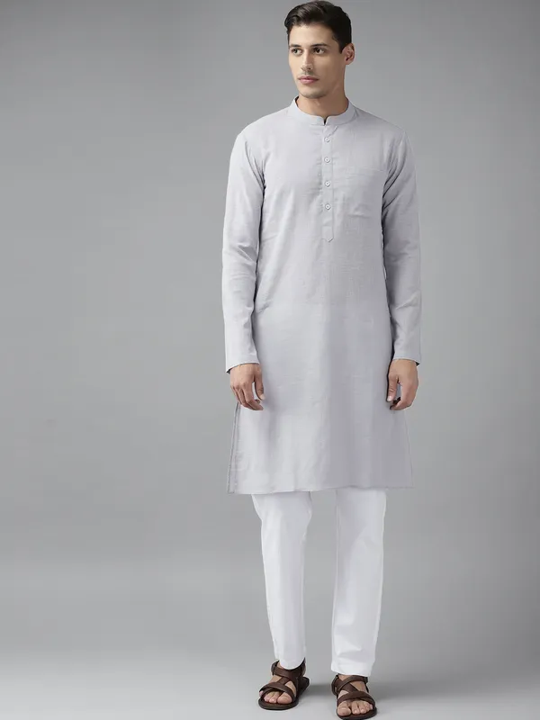 Men_Grey_Cotton_Slub_Straight_Kurta_with_Pyjama