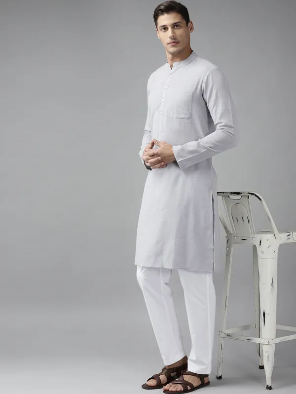 Men_Grey_Cotton_Slub_Straight_Kurta_with_Pyjama
