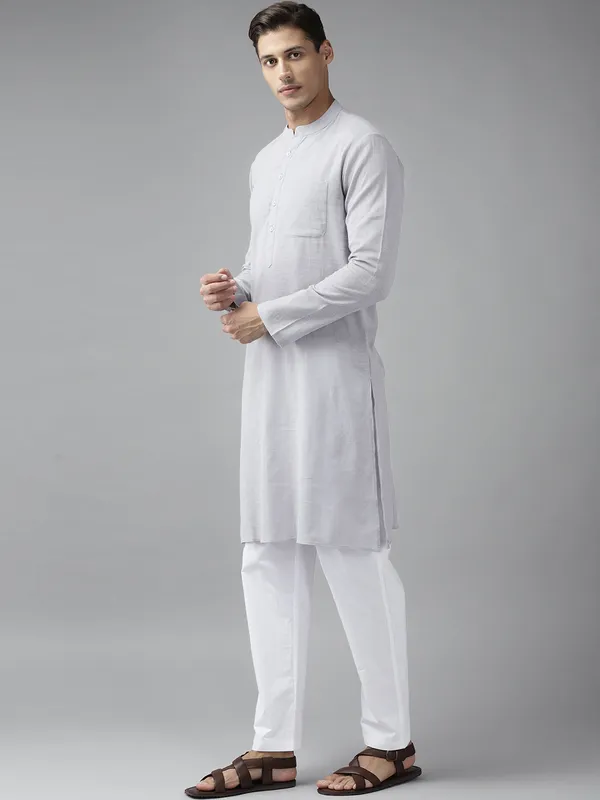 Men_Grey_Cotton_Slub_Straight_Kurta