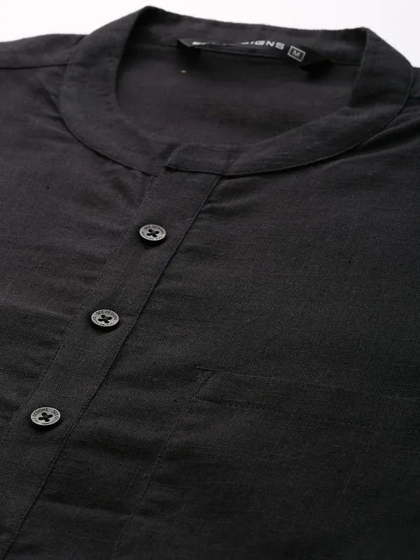 Men_Black_Cotton_Slub_Straight_Kurta