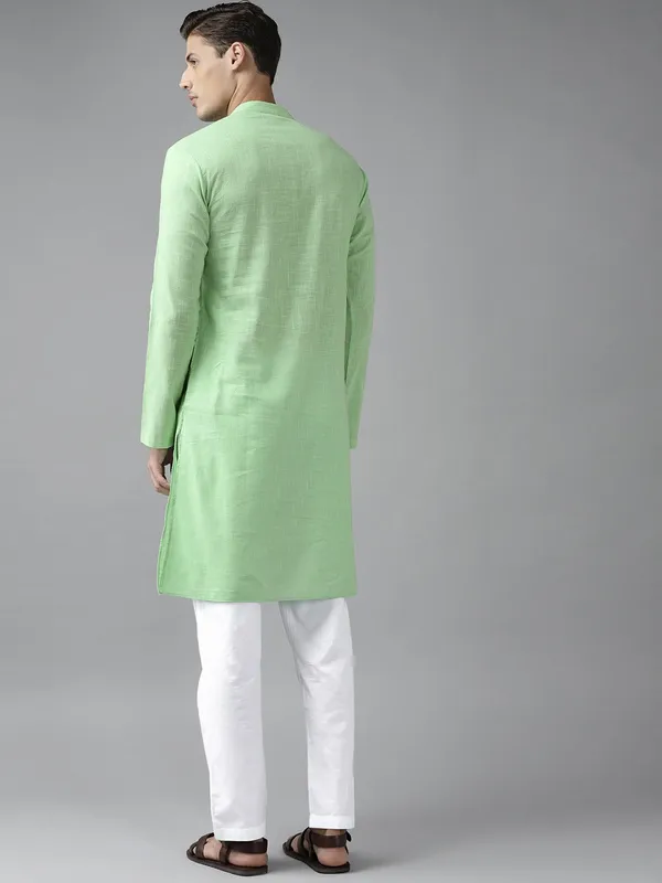 Men_Sea_Green_Cotton_Slub_Straight_Kurta_with_Pyjama