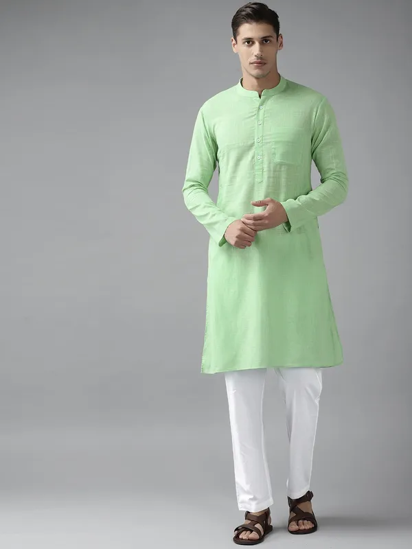 Men_Sea_Green_Cotton_Slub_Straight_Kurta_with_Pyjama