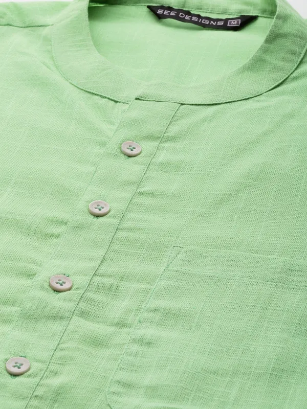 Men_Sea_Green_Cotton_Slub_Straight_Kurta