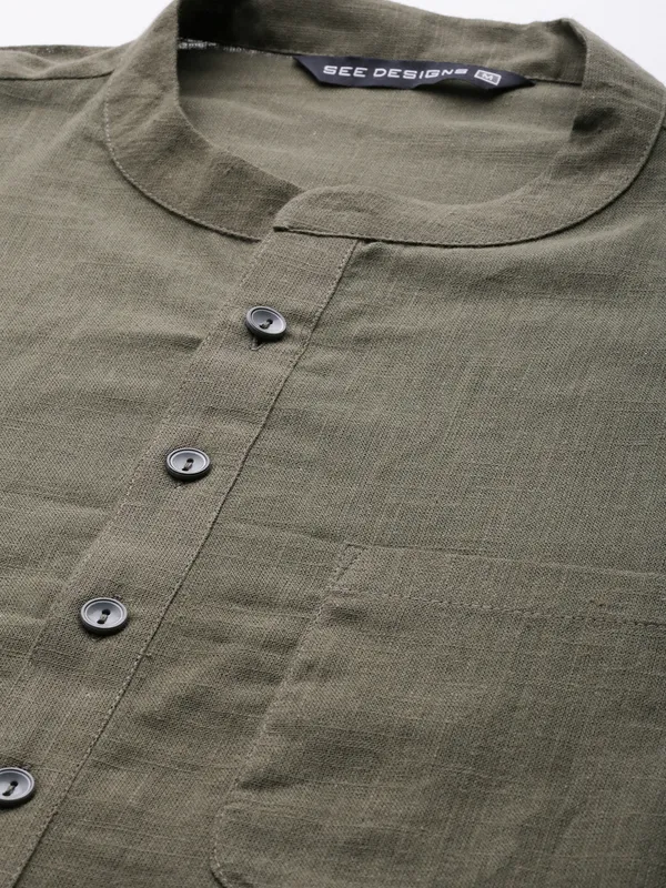 Men_Khaki_Cotton_Slub_Straight_Kurta