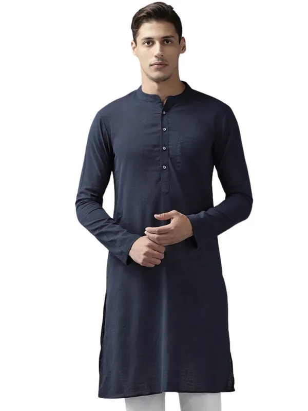 Men_Blue_Cotton_Straight_Kurta_With_Slub_Effect