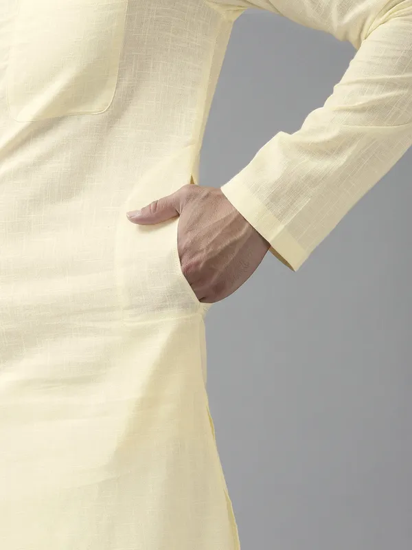 Men_Cream_Cotton_Slub_Straight_Kurta_with_Pyjama