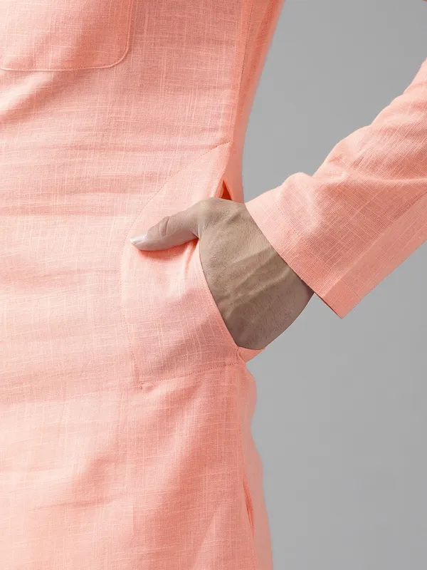 Men_Peach_Cotton_Slub_Straight_Kurta