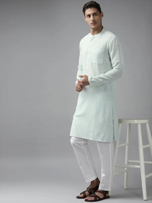 Men_Sky_Blue_Cotton_Slub_Straight_Kurta_with_Pyjama