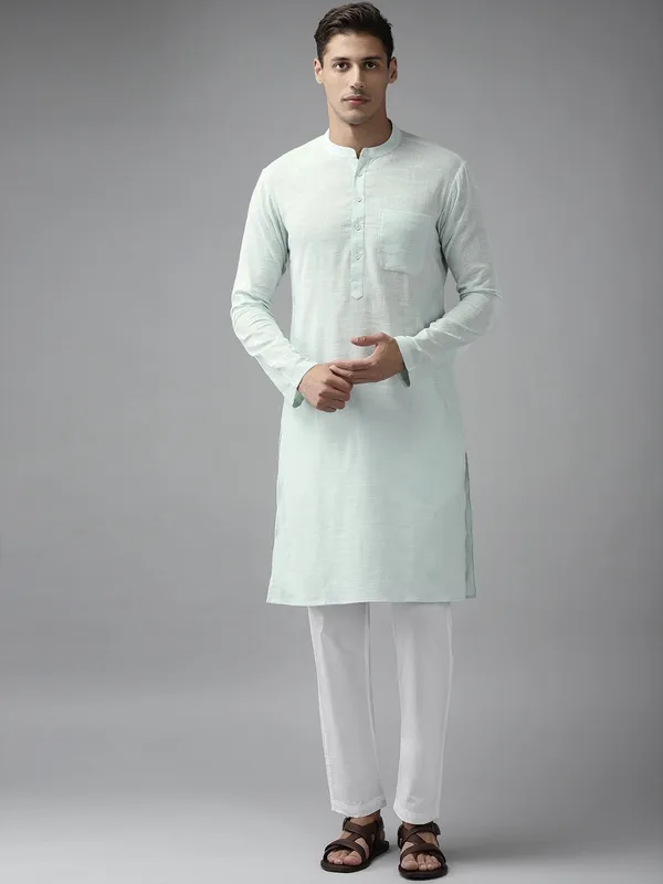 Men_Sky_Blue_Cotton_Slub_Straight_Kurta_with_Pyjama