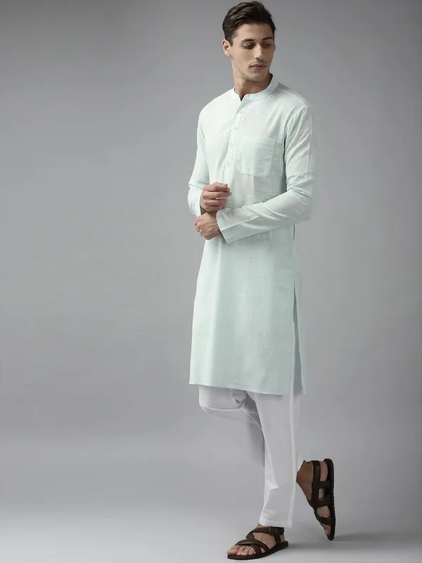 Men_Sky_Blue_Cotton_Slub_Straight_Kurta_with_Pyjama