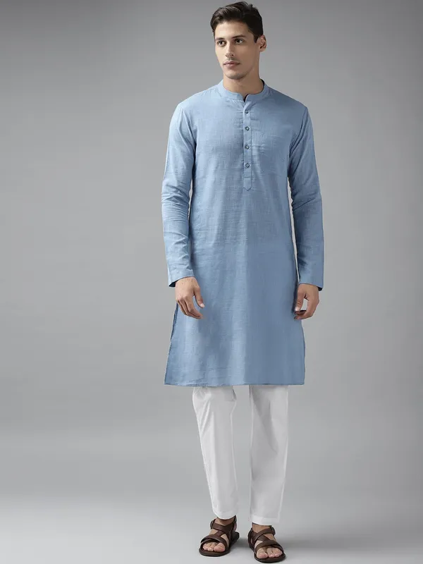 Men_Blue_Cotton_Slub_Straight_Kurta_with_Pyjama