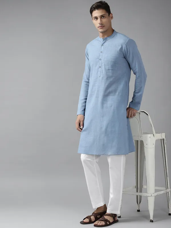 Men_Blue_Cotton_Slub_Straight_Kurta_with_Pyjama
