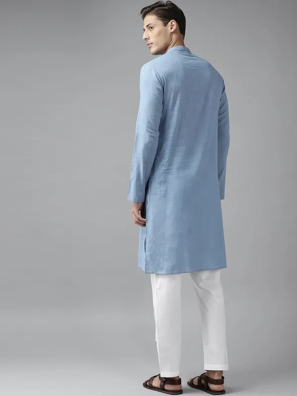Men_Blue_Cotton_Slub_Straight_Kurta_with_Pyjama