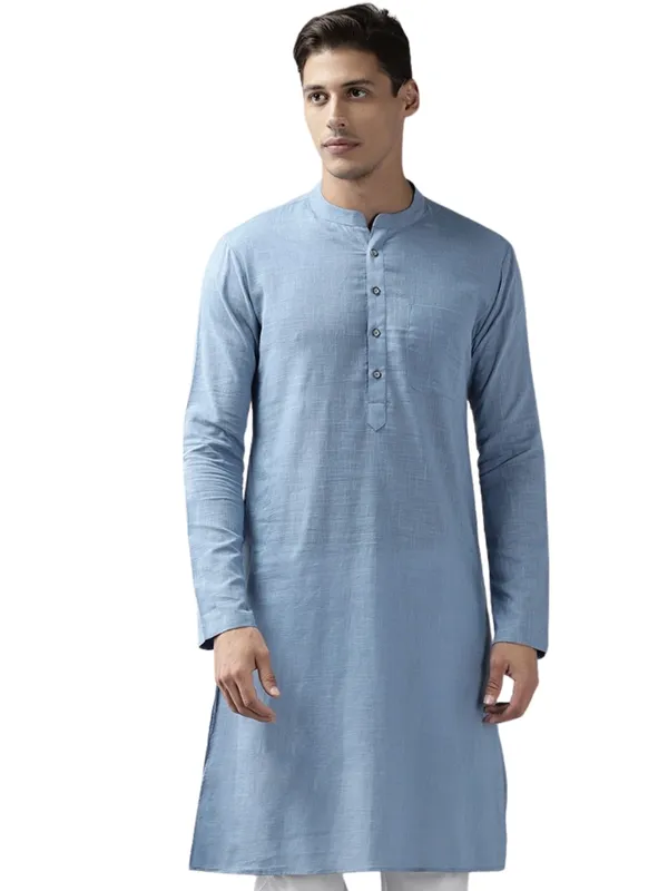 Men_Blue_Cotton_Straight_Kurta_With_Slub_Effect