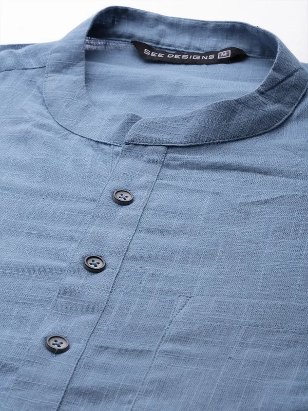 Men_Blue_Cotton_Slub_Straight_kurta