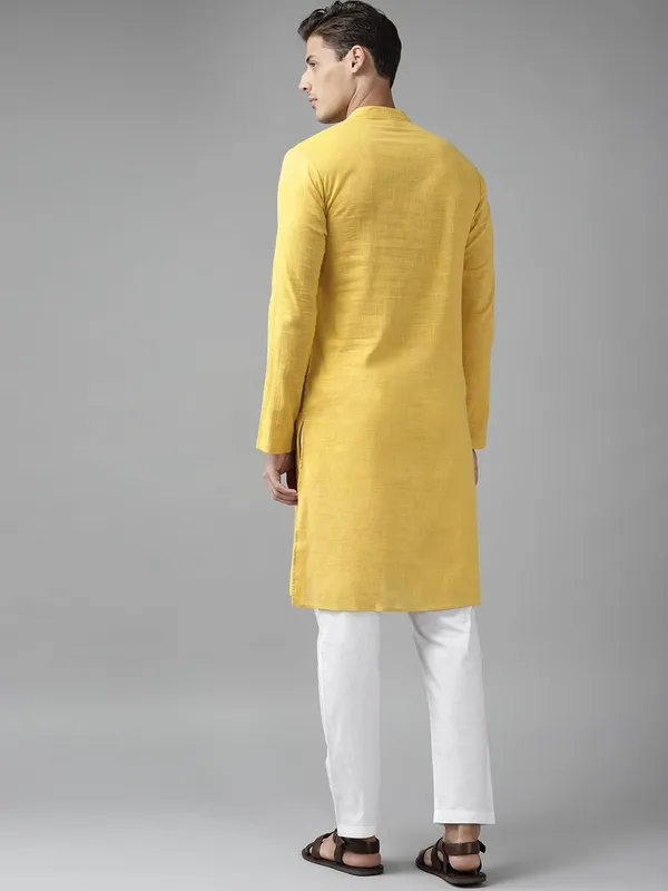 Men_Yellow_Cotton_Slub_Straight_kurta_with_Pyjama