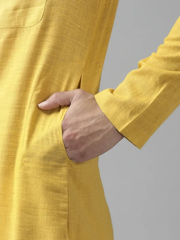 Men_Yellow_Cotton_Slub_Straight_kurta