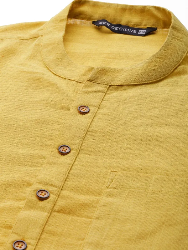 Men_Yellow_Cotton_Slub_Straight_kurta