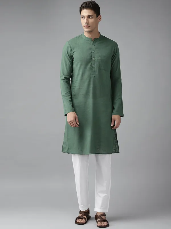 Men_Emerald_Green_Cotton_Slub_Straight_Kurta_with_Pyjama