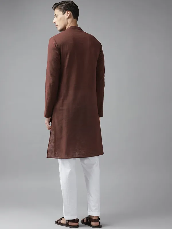 Men_Brown_Cotton_Slub_Straight_Kurta_with_Pyjama