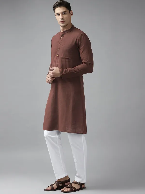 Men_Brown_Cotton_Slub_Straight_Kurta_with_Pyjama