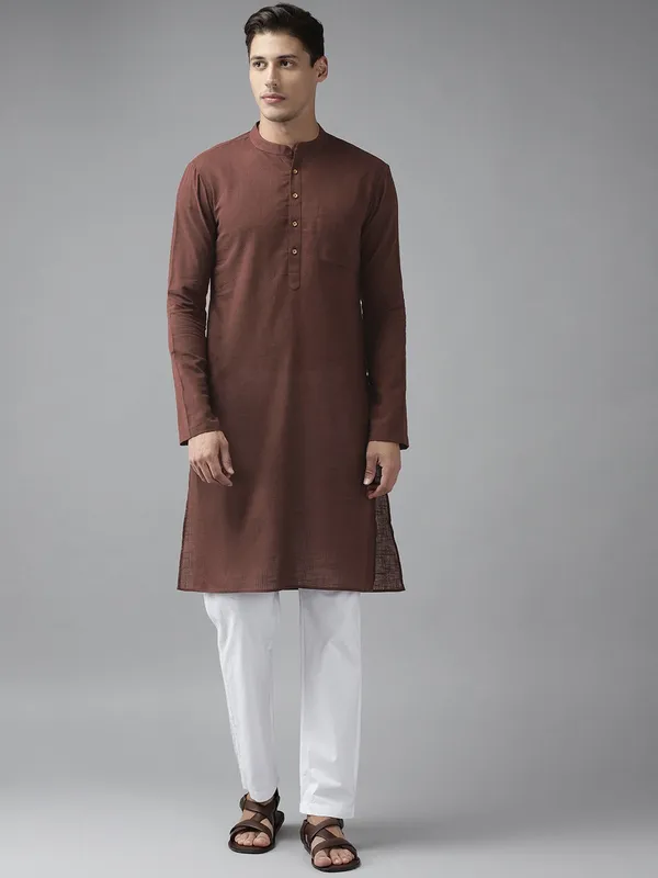Men_Brown_Cotton_Slub_Straight_Kurta