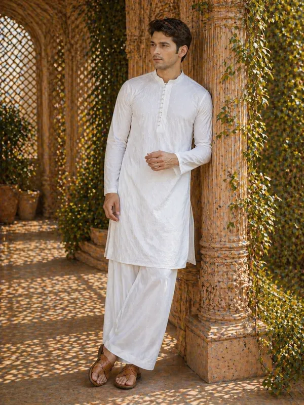 Men_White_Chikankari_Embroidered_Straight_Kurta_With_Pyjama