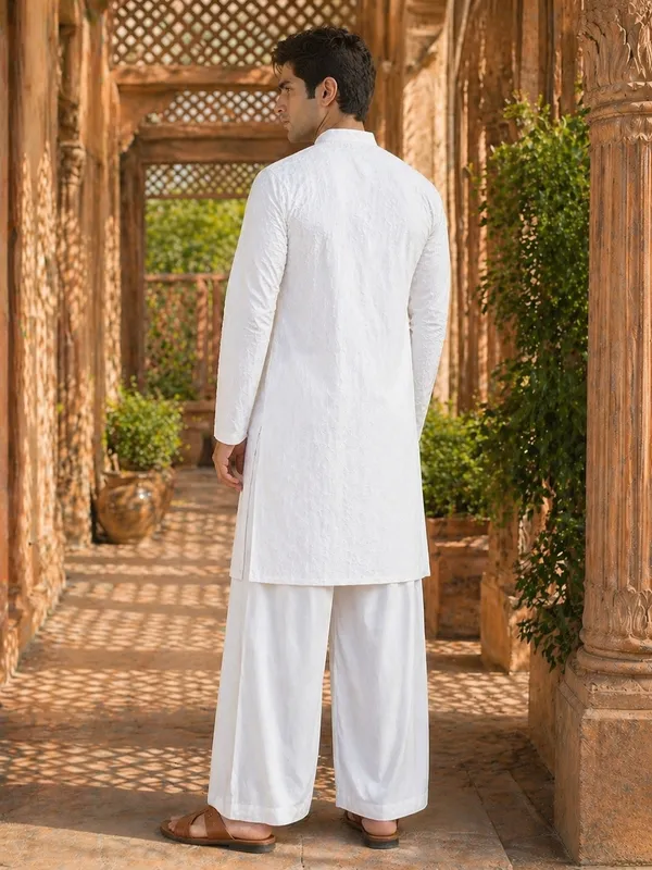 Men_White_Chikankari_Embroidered_Straight_Kurta_With_Pyjama