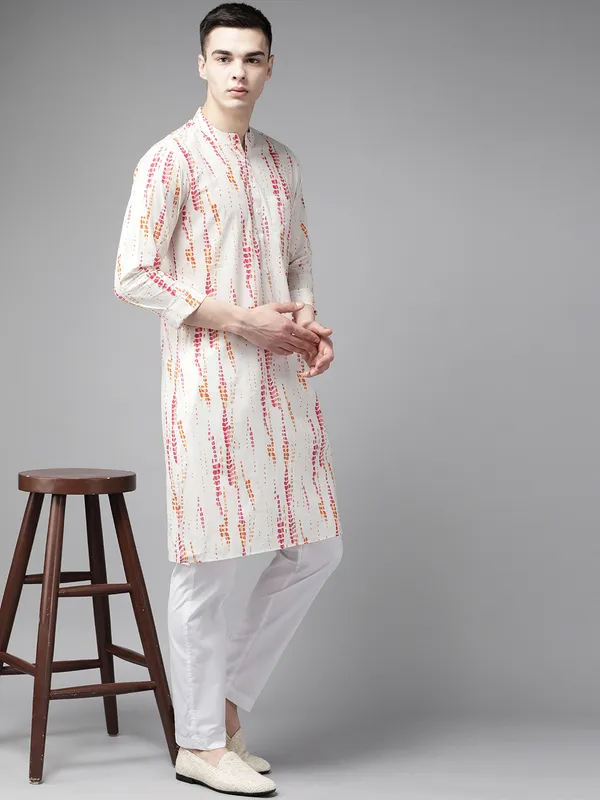 Men_White_Multi_Tie_And_Dye_Print_Design_Straight_Kurta_With_Pyjama