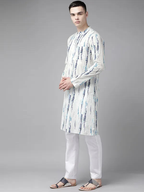White_&_Blue_Tie_and_dye_Print_Design_Straight_Kurta_with_pajama