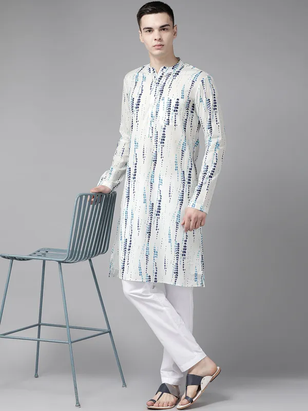 White_&_Blue_Tie_and_dye_Print_Design_Straight_Kurta