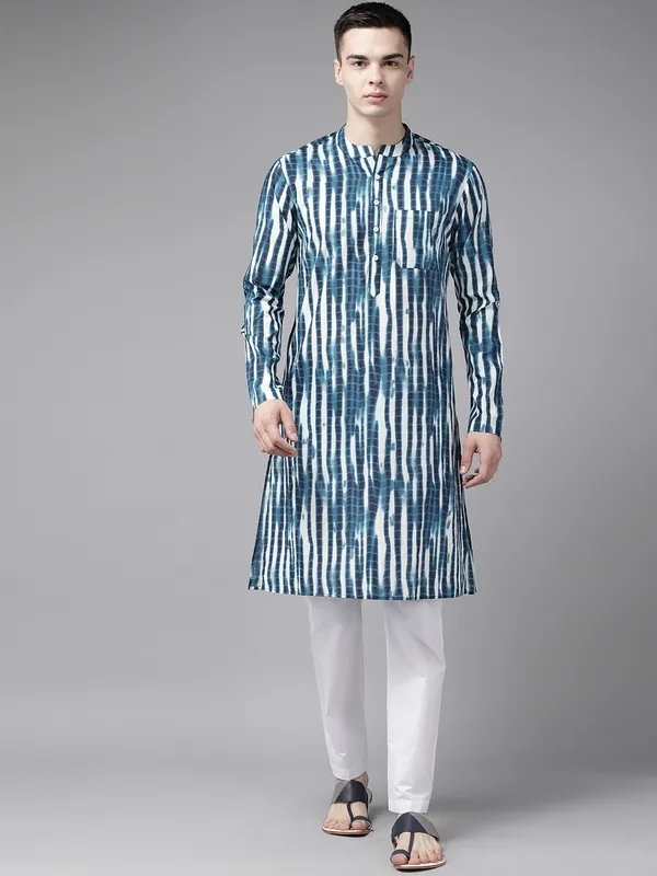 Men_Blue_Multi_Tie_And_Dye_Print_Design_Straight_Kurta_With_Pyjama