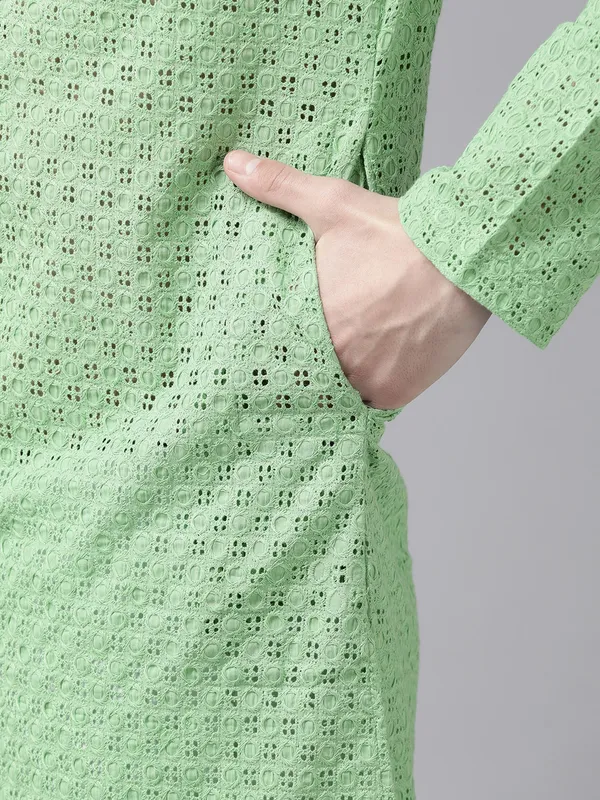 Men_Green_Pure_Cotton_Chikankari_Embroidered_Straight_Kurta_With_Pyjama