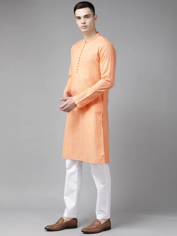 Men_Peach_Pure_Cotton_Chikankari_Embroidered_Straight_Kurta_With_Pyjama