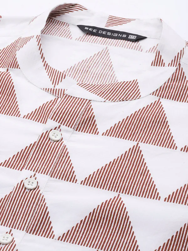 Men_White_&_Maroon_Stripe_Printed_Straight_Kurta_With_Pyjama