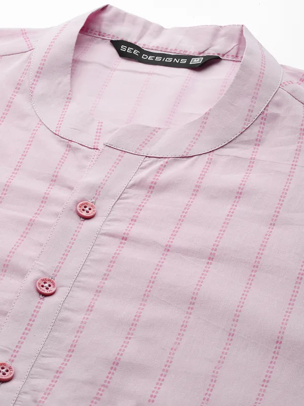Men_Pink_&_Maroon_Stripe_Printed_Straight_Kurta_With_Pyjama