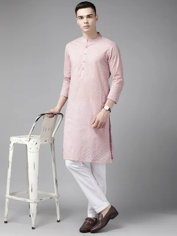 Men_Pink_&_Gold_Printed_Straight_Kurta_With_Pyjama